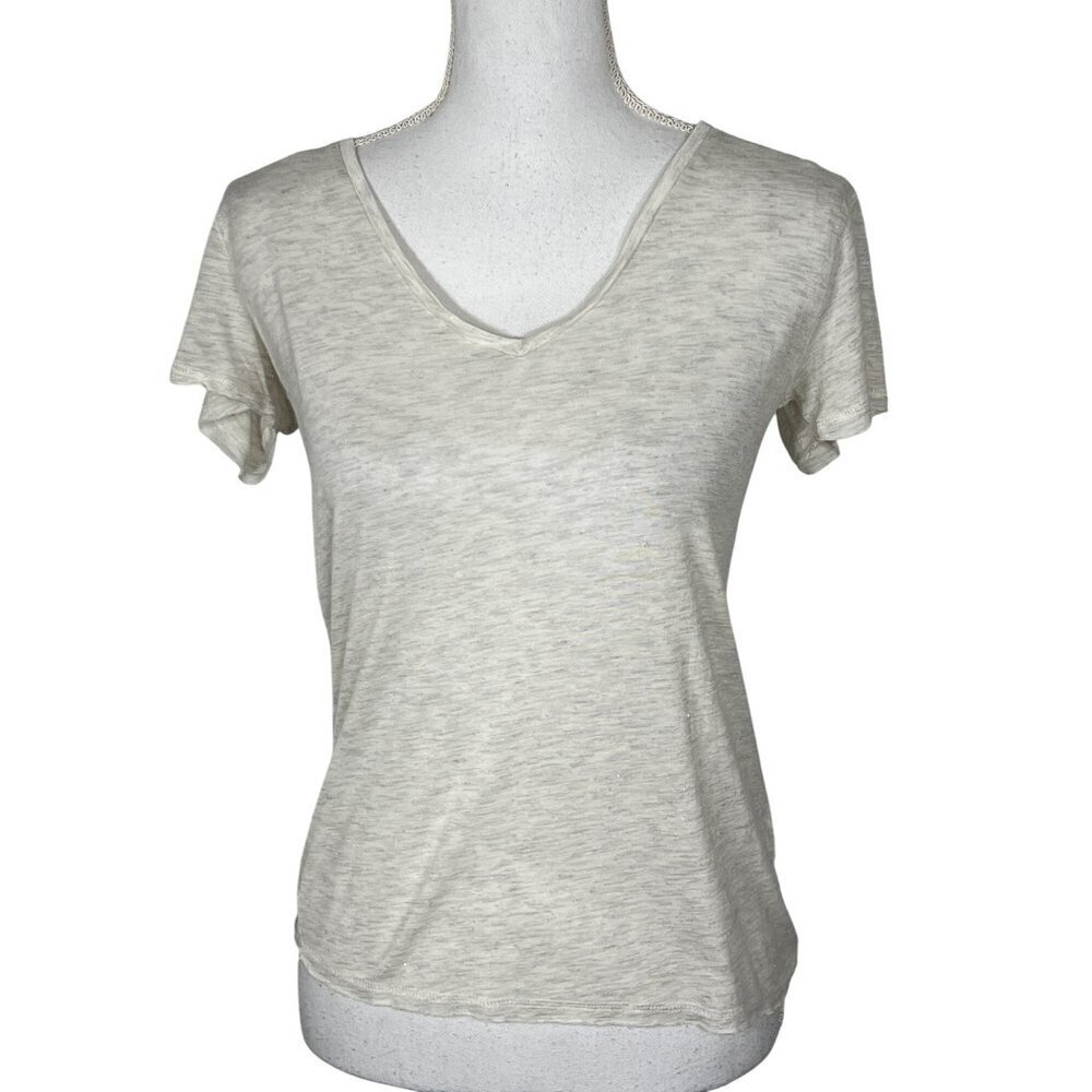 ALLSAINTS Emelyn Shimmer Tee Heathered Cream Sz S EUC